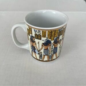 Egyptian Motif Porcelain Mug with Gold and Blue Accents